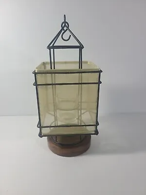 Pottery Barn Voltive Candle Holder Lantern Metal & Fabric Wood Base  12  Tall • $21.24