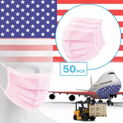 50 Packs - Pink 3-Ply Disposable Procedural Face Mask Protective Mouth Cover • $5.99