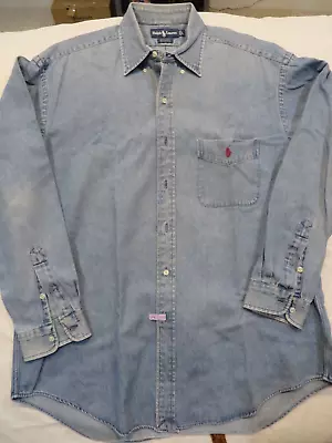 Vintage Ralph Lauren Shirt Mens Large The Big Shirt Denim Chambray Button Down • $25