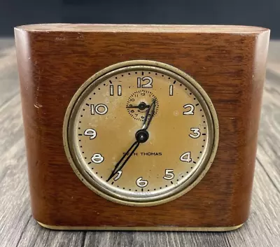 Vintage Seth Thomas Alarm Wooden Mantel Desk Clock Deft 3 Art Deco Gold Face • $17.99