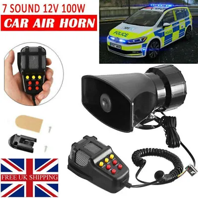 100W 12V 7 Tone Sound Car Police Siren Horn Megaphone With Mic PA Speaker System • £9.99