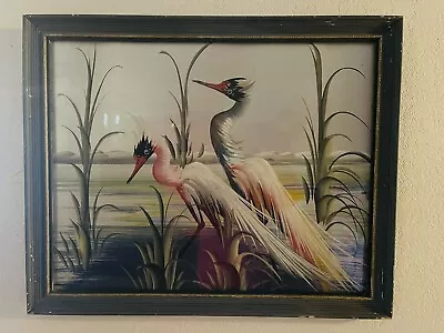 Vtg. 50’s Illinois Moulding Egret Birds Lithography Framed Turner Style 31x25 • $89