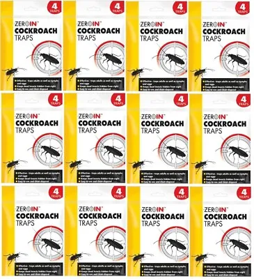 Zero In Cockroach Traps (12 X 4 Pack) Traps Adults Nymphs And Eggs ZER988 • £12.99