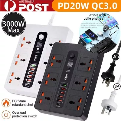 QC3.0 Power Board 6 Way 4 USB PD20W Outlets Socket Charger Ports Surge Protector • $38.99