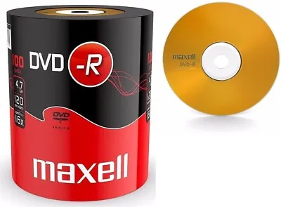 100 Genuine Maxell DVD-R 16x 4.7GB Blank DVD Media Discs Shrinkwrap • £21.25
