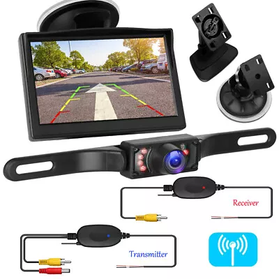 Wireless Car 5'' Mirror Monitor+Waterproof Rear View Backup Reverse Camera Kit • $54.90