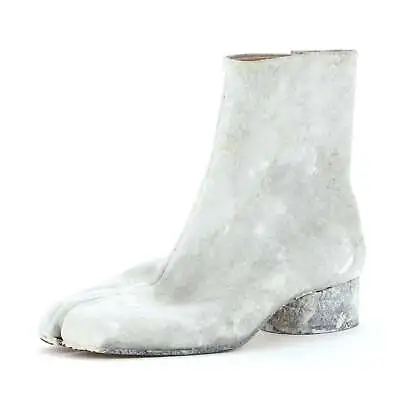 Maison Margiela Women's Tabi Block Heel Ankle Boots Painted Leather White • $323.30