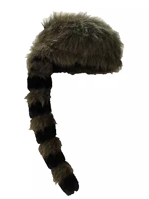 Raccoon Tail Adult Hat Faux Fur CoonskinCap Davey Crockett Daniel Boone Sz M A10 • $15.99