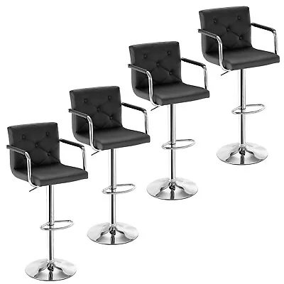 Set Of 4 Bar Stools Adjustable Counter Height W/Back Arms Swivel Leather Chairs • $227.99