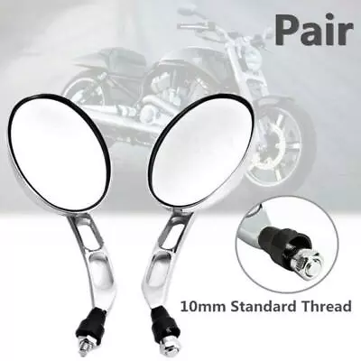 Universal CNC Aluminum Oval Chrome 10mm Motorcycle Bikes Rear View Side Mirrors • $43.59