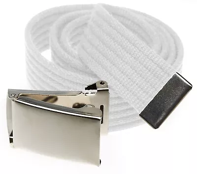 Mens Ribbed Web Belt Military Style With Silver Flip Top Buckle Adjustable • $11.99