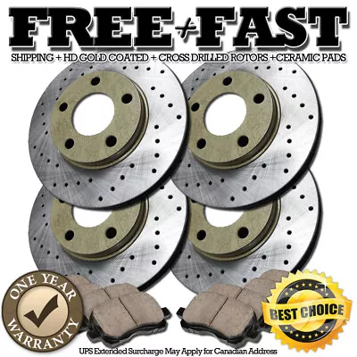 J0851 FRONT+REAR Drilled Rotors Ceramic Pads FOR 1994 1995 1996 Mustang Cobra • $265.99