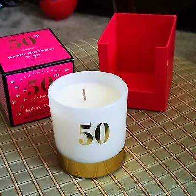 Happy Birthday 50th White Vanilla Scented Candle In Presentation Box Beautiful • £9.99