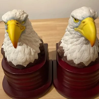 Eagle Head Bookends Ceramic On Wood Base • $18.49