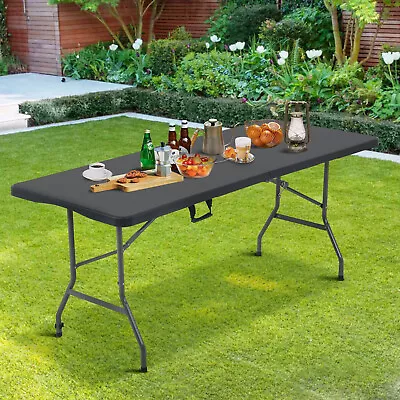 6 Ft Portable Plastic Table Heavy Duty Plastic Table W/Carrying Handle For Party • $59.89