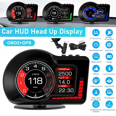 Head Up Car HUD Alarm Gauge Digital Display Speedometer Turbo RPM Temp OBD2 GPS • £36.98
