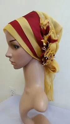 Fancy Hijab Bonnet / Lady Turban / Chemo Style Party Head Cover Yellow Mustard • £21.20