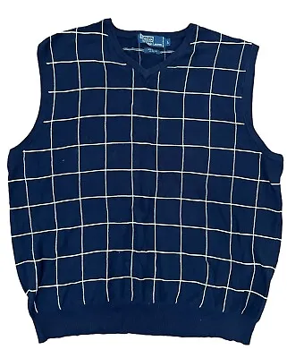 Vintage Polo Ralph Lauren Men’s Large Navy Silk Blend Knit V-Neck Golf Vest • $28.25