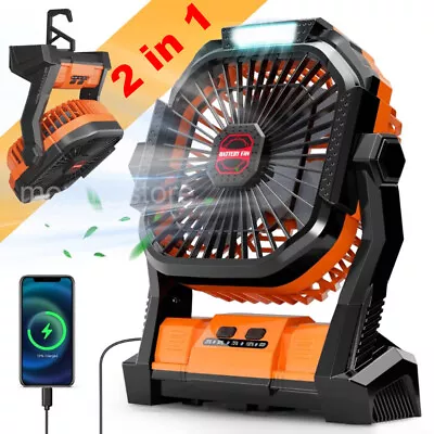 Portable Camping Fan With LED Light USB Rechargeable Outdoor Tent Lamp Lantern • $61.99