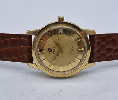 Vintage Rado Gp Gold Dial Date Automatic Man's Watch /l011 • £159