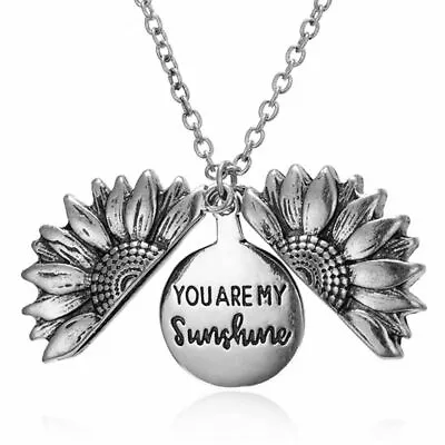 You Are My Sunshine Open Locket Sunflower Pendant Necklace Women Silver Plated • $5.20