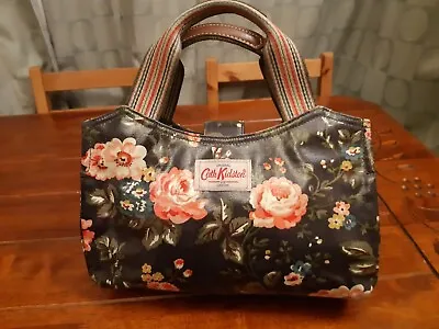 Cath Kidston Grey Pink Roses Floral PVC Oilcloth Ladies Handbag Button Close. • £7.99