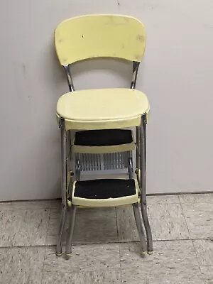 Vintage Cosco Yellow Step Stool Chair W/Pull Out Steps & Chrome Legs 1950s-used • $119.99