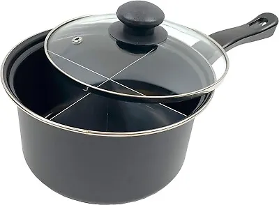 4 Way Divided Non-Stick Saucepan With Lid - Carbon Steel Pan - Black - 20cm Diam • £19.75