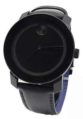 Movado Bold $395 Mens Black Ion Stnlss Steel Leather Strap Swiss Watch 3600306 • $199.99