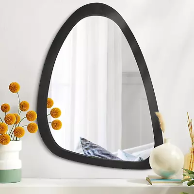 Modern Black Asymmetrical Wood Mirror | Irregular Oval Frame Wall Mirror • $29.85