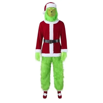 Size M-XXL Christmas Green Furry Monster Cosplay Suit Santa Claus Costume • $48.60
