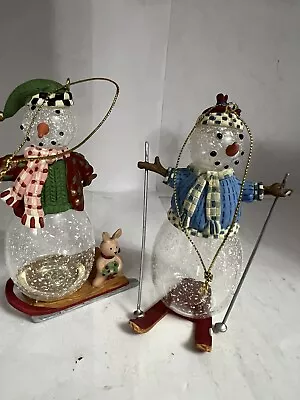 Princess House Glass Snowmen Set Sledding Skiing 4” Excl. Christmas Ornamt • $48