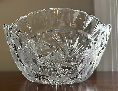 Vintage Czech Bohemian Pinwheel Brilliant Cut Crystal Bowl 5”x8” Heavy • $60