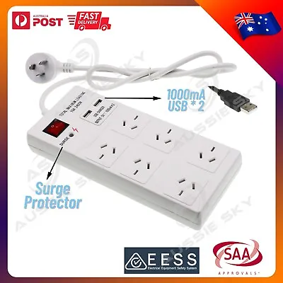 Surge Protector Power Board 6 Outlet 2 USB Port Overload Protection Power Strip • $27.69