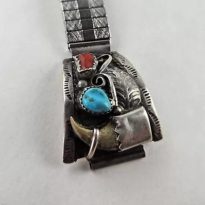 Sterling Silver Turquoise & Coral Watch Tips Southwest Design [7910] • $224.95