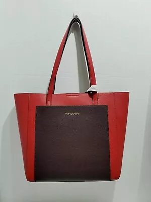 MICHAEL Michael Kors Large Pocket Tote In Red With Brown Pocket 100% Authentic  • $150