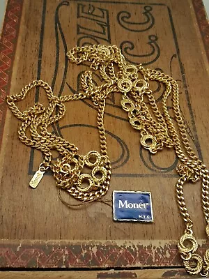 Vtg MONET Very Long Gold Tone Rope Knots Necklace W Orig Tag- Buy3ShipFree • $22.50