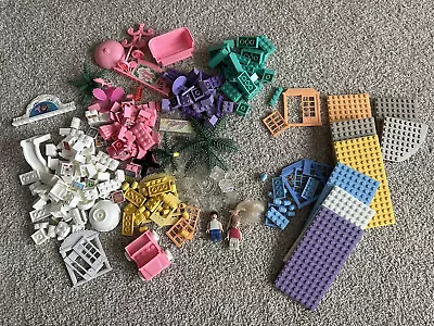 Mega Bloks Lot Vintage Bricks Baseplates Figures Pink Green Purple Yellow Spares • $20