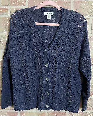 Vintage LL Bean Women’s Sweater Large Button Up Cardigan Navy Blue • $18