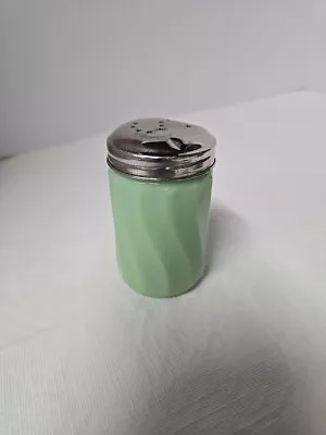 Vintage Salt Shaker Jadeite Green 12 Sided Panel Swirl With Lid ~ 3  Tall • $18.99