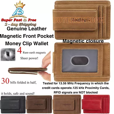 Genuine Leather Magnetic Front Pocket Money Clip Wallet RFID Blocking Wallet NEW • $16.29