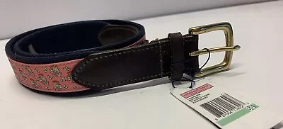 Vineyard Vines Belt Sz 34 Tropical Coconut Drink Raspberry Canvas Leather NWT • $31.99