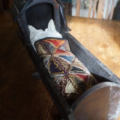 £50 • Buy Antique Folk Art Wooden Doll's Toy Crib Primitive Rocking Cradle