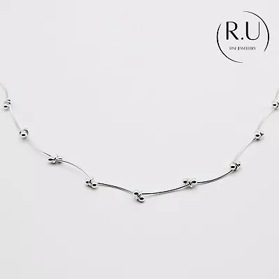 925 Sterling Silver Linked Skinny Bar Choker Necklace Minimalist Gift For Her • $29.81