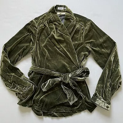 Anthropologie Moulinette Soeurs Wrap Top Womens M Green Crushed Velvet Belted • $37.99