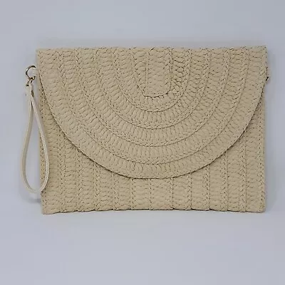 Straw Clutch Purse Tan Fold Over Envelope Woven Wristlet Bag Boho Beach Tropical • $12.97