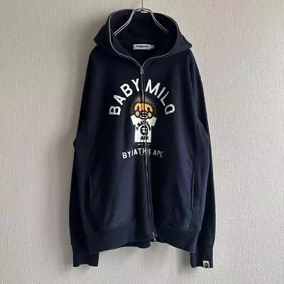 A BATHING APE Full Zip Hoodie BABY MILO Size M Navy Cotton Free Shipping • $233.54