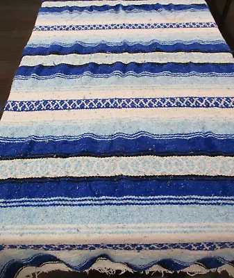 £20 • Buy Mexican Blanket, Throw, Rug, Blue White Black, Woven Stripe, Snuggle Blanket