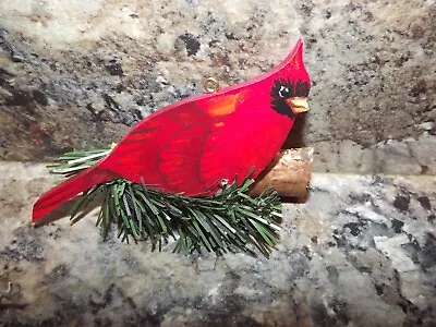 Cardinal Wooden Christmas Ornament With Branch • $8.95