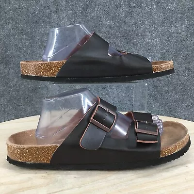 Mossimo Supply Co Sandals Mens 12 Two Buckle Strap Slide Brown Leather Flat Cork • $22.79